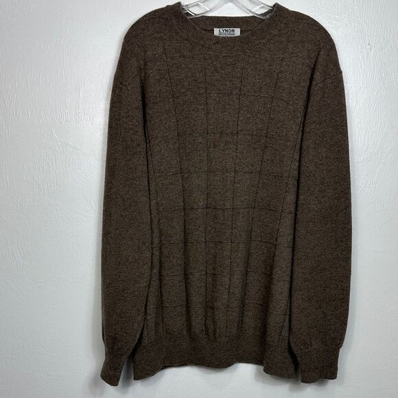 Lynon Cashmere Geo Pattern Crew Neck Men's Brown Sweater Size XL/XXL - Picture 1 of 9
